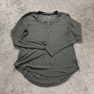 Eddie Bauer Henley Sleepwear Shirt Womens Small Gray Button Long Sleeve Stretch